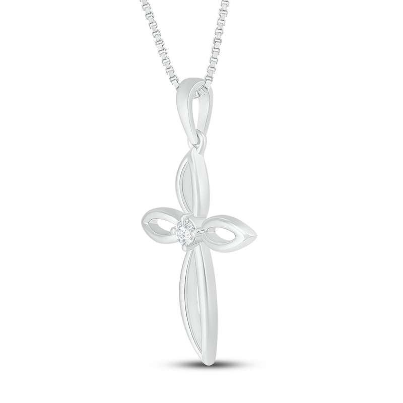Main Image 2 of Diamond Cross Necklace 1/20 ct tw Round-Cut 10K White Gold 18"