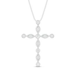 Diamond Cross Necklace 1/8 ct tw 10K White Gold 18"