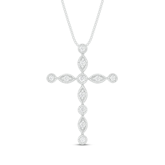 Diamond Cross Necklace 1/8 ct tw 10K White Gold 18"