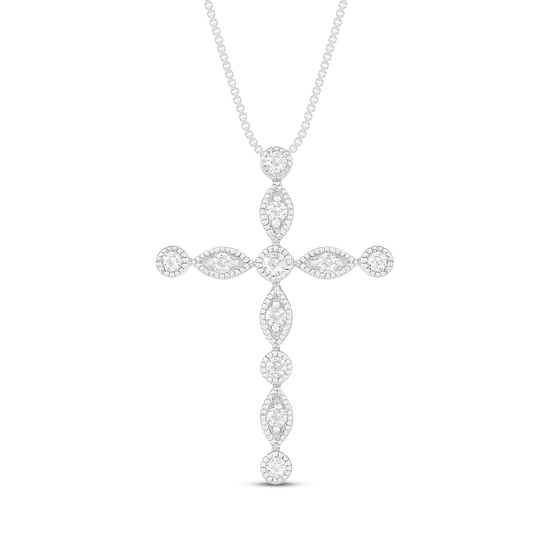 Diamond Cross Necklace 1/8 ct tw 10K White Gold 18"