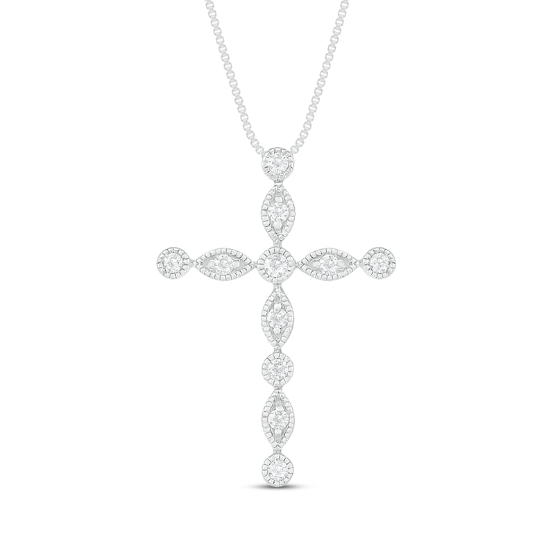 Main Image 1 of Diamond Cross Necklace 1/8 ct tw 10K White Gold 18"