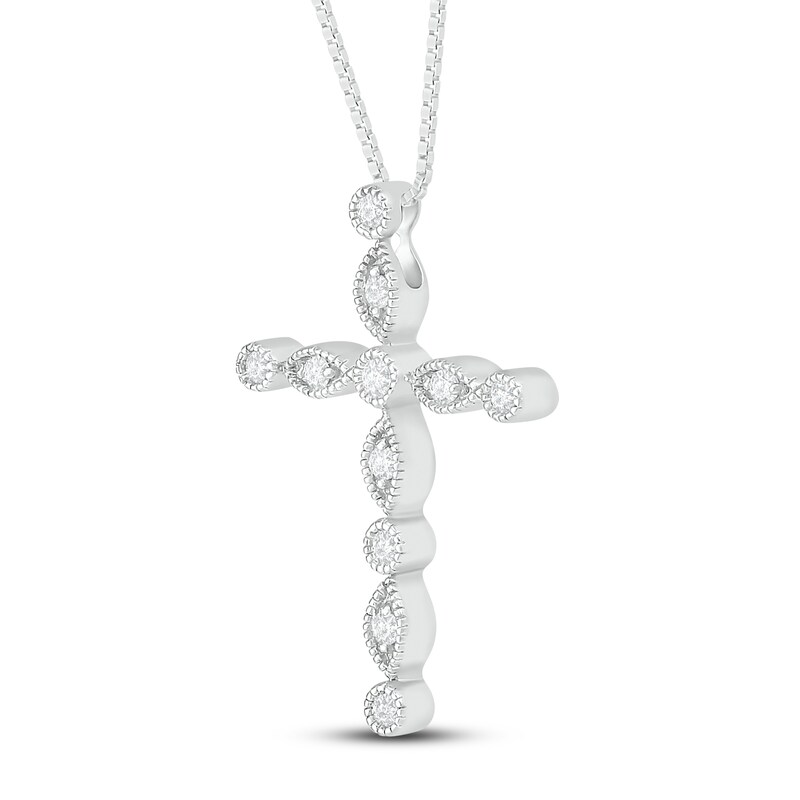 Diamond Cross Necklace 1/8 ct tw 10K White Gold 18"