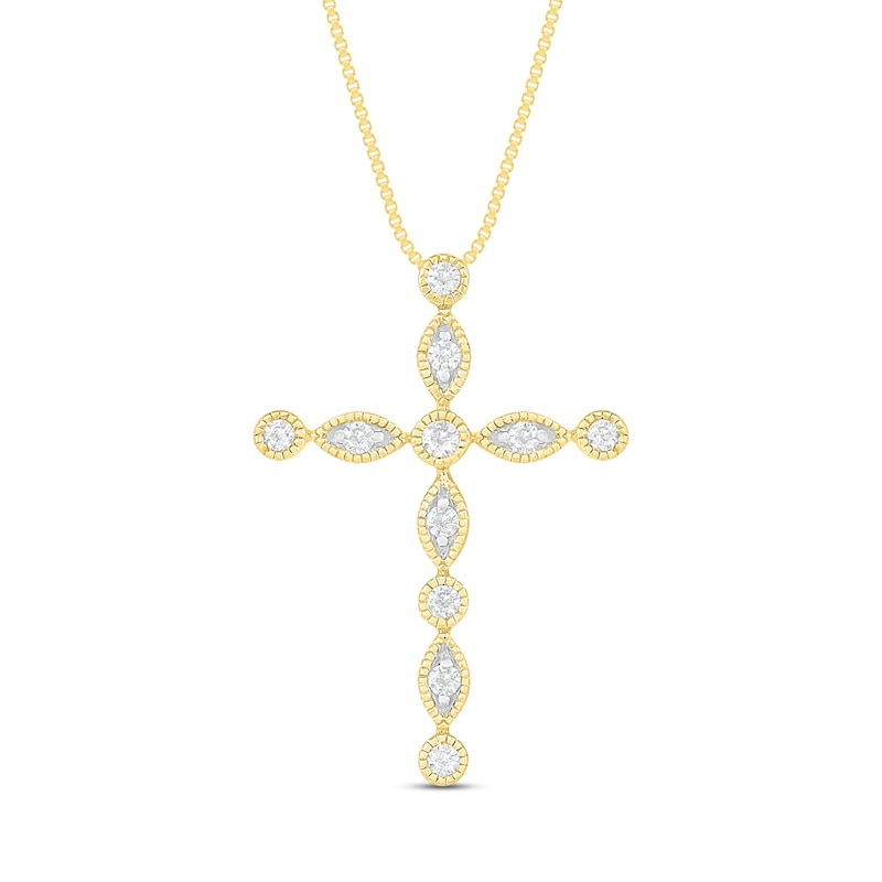 Diamond Cross Necklace 1/8 ct tw 10K Yellow Gold 18"