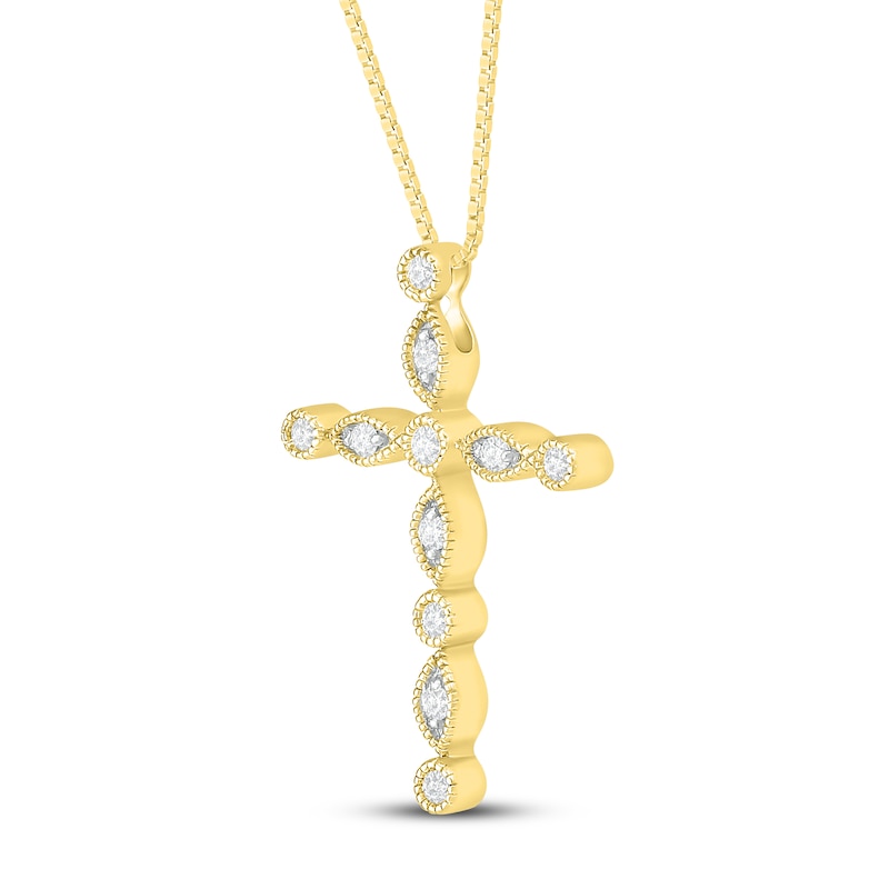 Diamond Cross Necklace 1/8 ct tw 10K Yellow Gold 18"