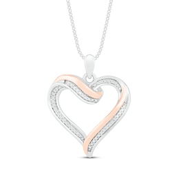 Diamond Heart Necklace 1/15 ct tw Round-Cut 10K Rose Gold & Sterling Silver 18"