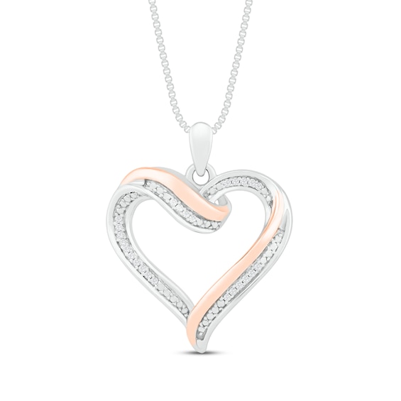 Diamond Heart Necklace 1/15 ct tw Round-Cut 10K Rose Gold & Sterling Silver 18"