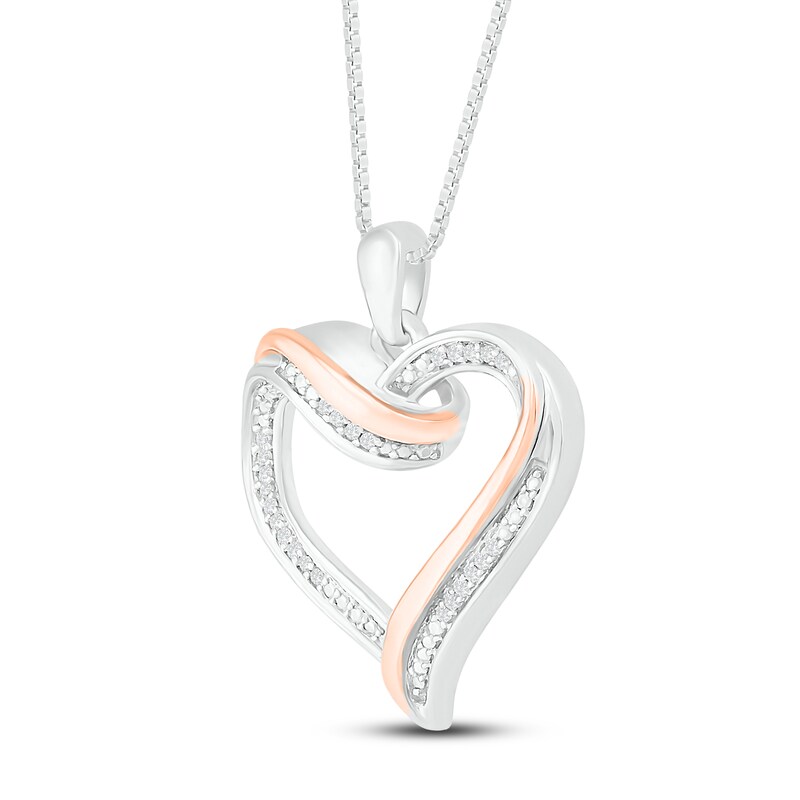 Main Image 2 of Diamond Heart Necklace 1/15 ct tw Round-Cut 10K Rose Gold & Sterling Silver 18"