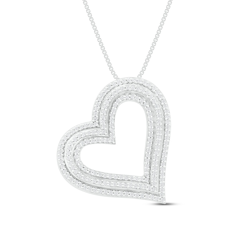 Main Image 1 of Diamond Heart Necklace 1/2 ct tw Round-Cut Sterling Silver 18"