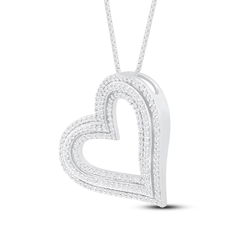 Main Image 2 of Diamond Heart Necklace 1/2 ct tw Round-Cut Sterling Silver 18"