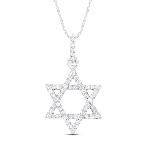 Diamond Star of David Necklace 1/6 ct tw Round-Cut 10K White Gold 18"