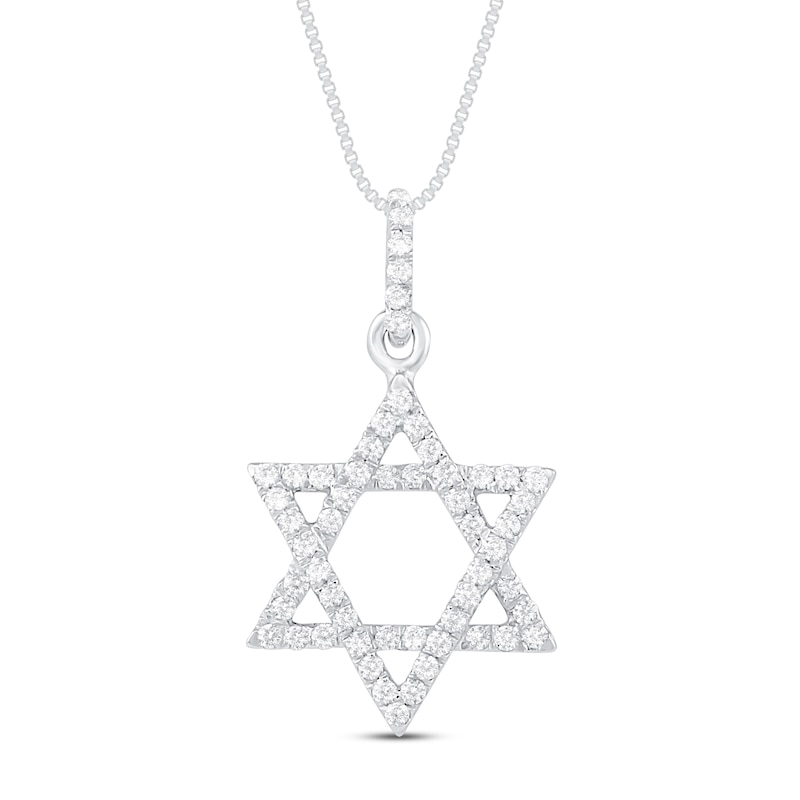 Main Image 1 of Diamond Star of David Necklace 1/6 ct tw Round-Cut 10K White Gold 18"