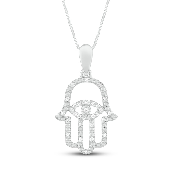 Diamond Hamsa Necklace 1/10 ct tw 10K White Gold 18"
