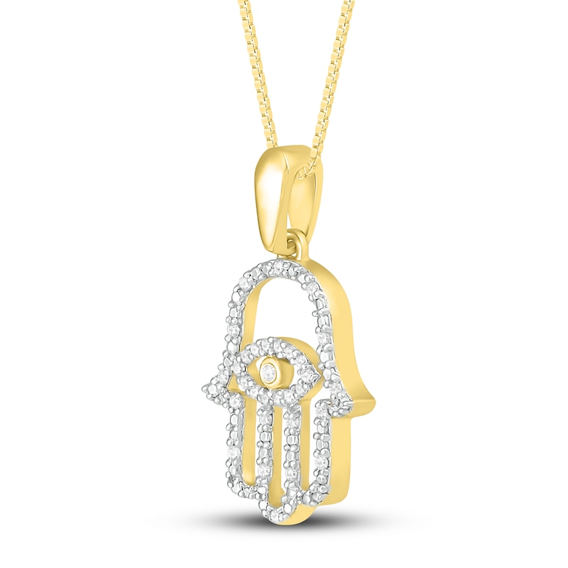 Diamond Hamsa Necklace 1/10 ct tw 10K Yellow Gold 18"