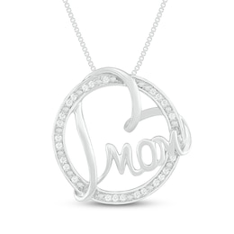 Diamond Heart Mom Necklace 1/10 ct tw 10K White Gold 18"