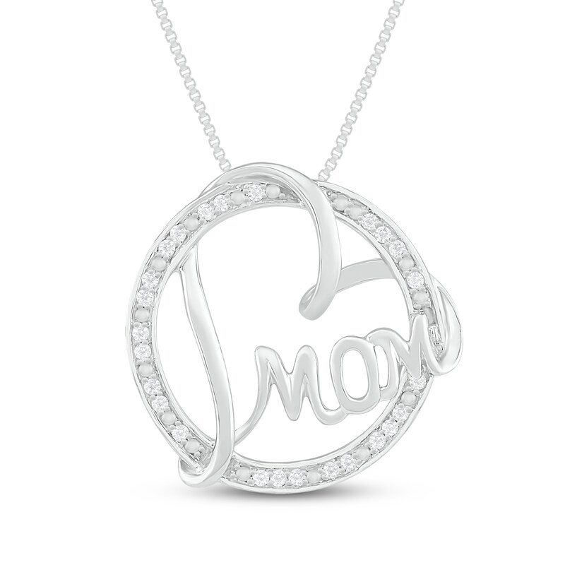Main Image 1 of Diamond Heart Mom Necklace 1/10 ct tw 10K White Gold 18"