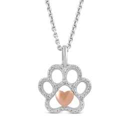 Diamond Paw Necklace Sterling Silver & 10K Rose Gold 18"