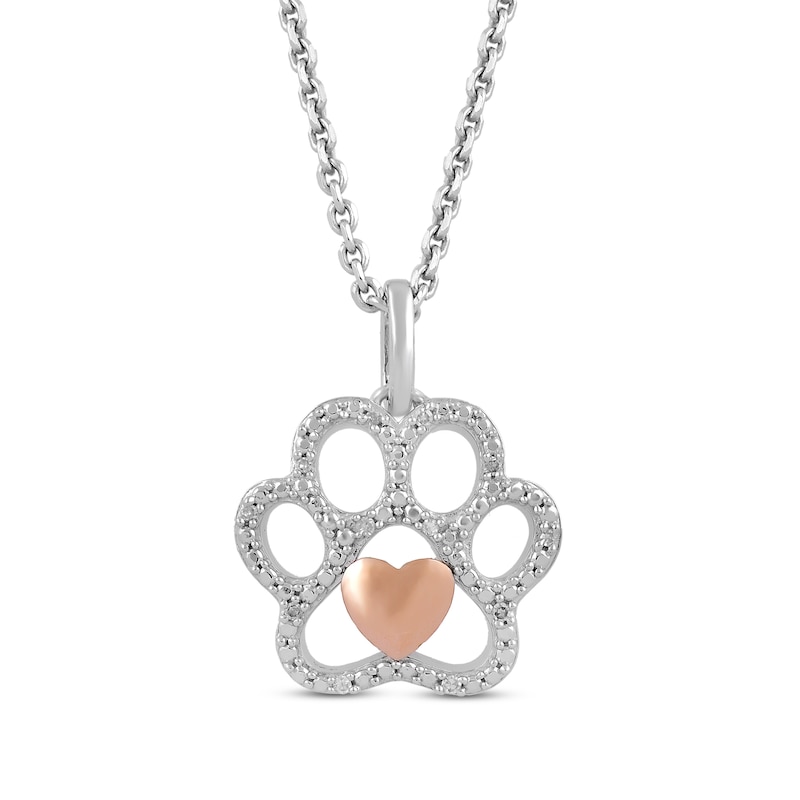 Main Image 1 of Diamond Paw Necklace Sterling Silver & 10K Rose Gold 18"