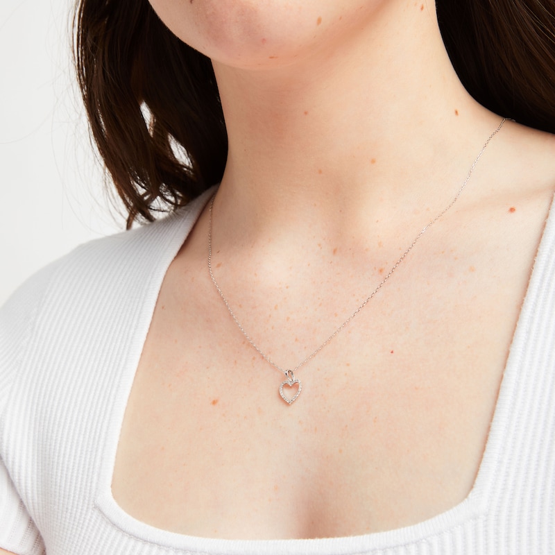 Main Image 5 of Diamond Heart Necklace 1/10 ct tw Round-Cut 10K White Gold 18"