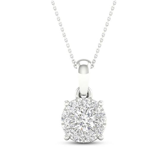 Diamond Halo Necklace 1/ ct tw Round-Cut 10K White Gold 18