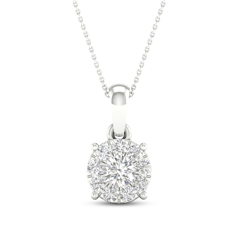 Main Image 1 of Diamond Halo Necklace 1/4 ct tw Round-Cut 10K White Gold 18"