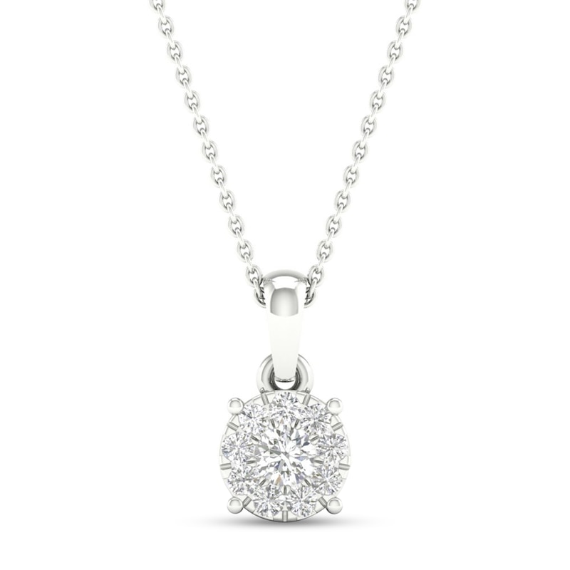 Main Image 1 of Diamond Halo Necklace 1/10 ct tw Round-Cut 10K White Gold 18"