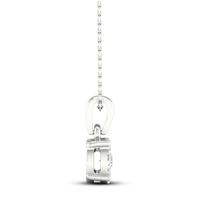 Main Image 3 of Diamond Halo Necklace 1/10 ct tw Round-Cut 10K White Gold 18"