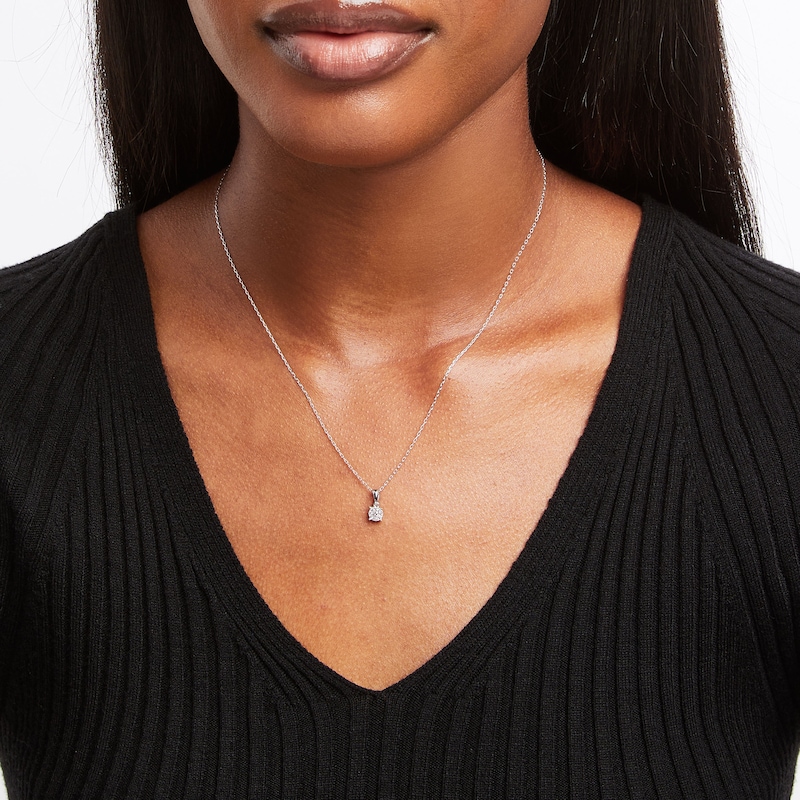 Main Image 5 of Diamond Halo Necklace 1/10 ct tw Round-Cut 10K White Gold 18"