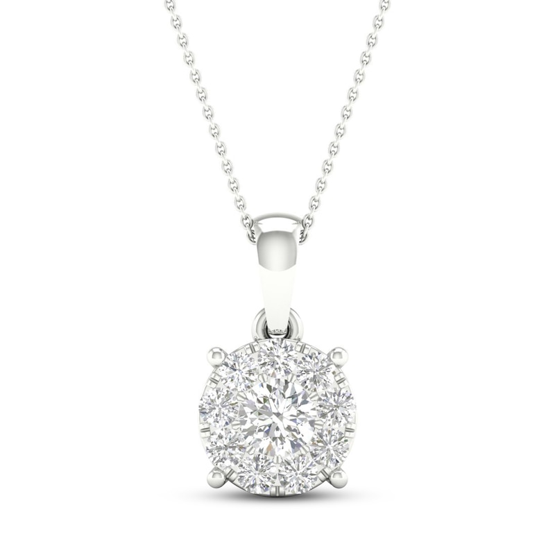 Main Image 1 of Diamond Halo Necklace 1/2 ct tw Round-Cut 10K White Gold 18"