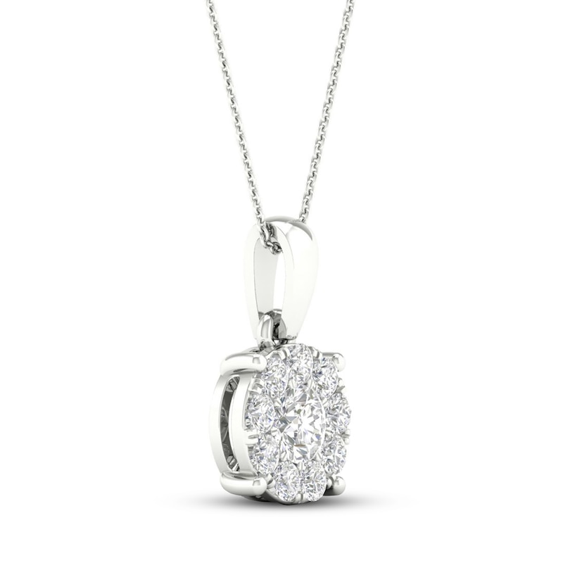 Main Image 2 of Diamond Halo Necklace 1/2 ct tw Round-Cut 10K White Gold 18"