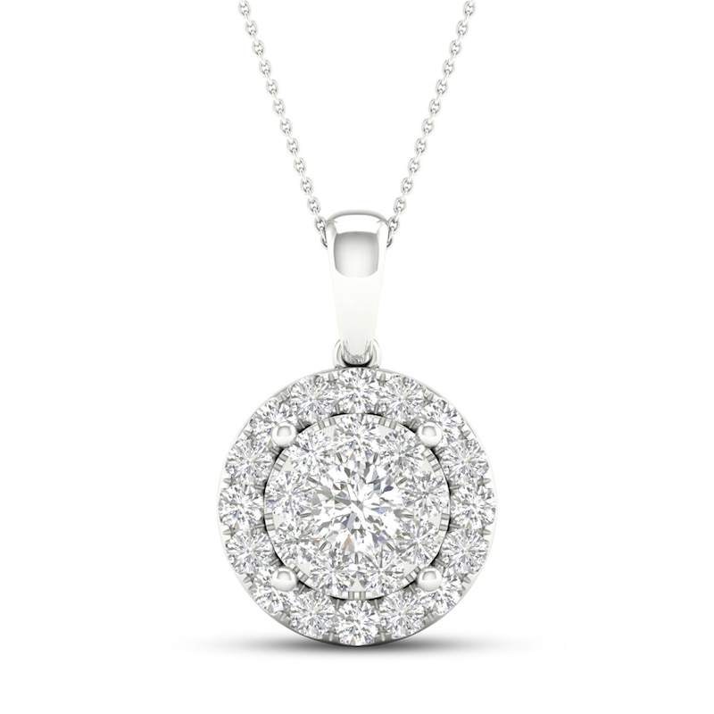 Main Image 1 of Multi-Diamond Necklace 1 ct tw Round-Cut 10K White Gold 18&quot;
