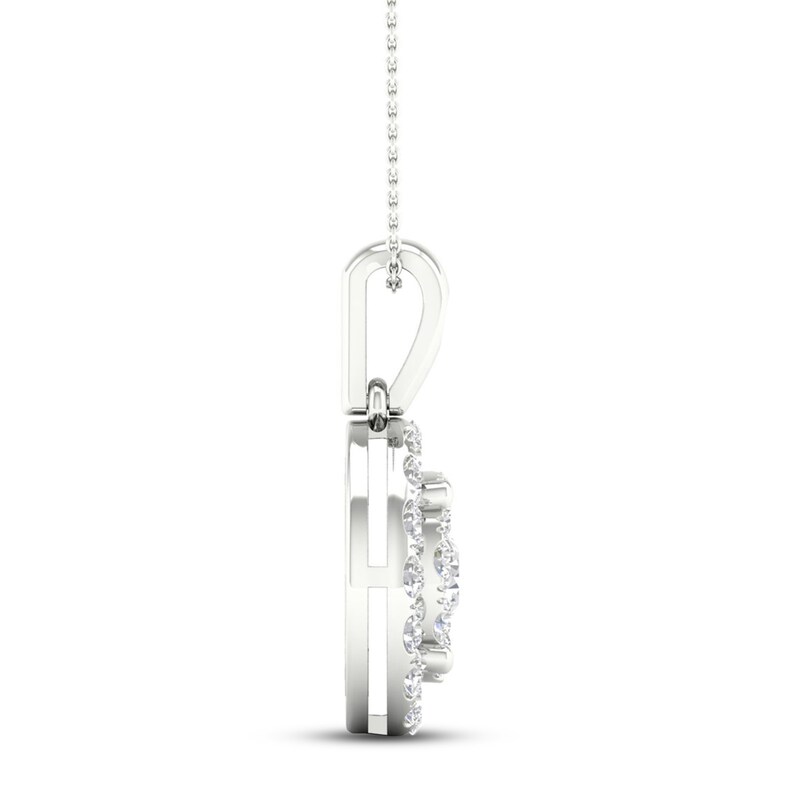 Main Image 3 of Multi-Diamond Necklace 1 ct tw Round-Cut 10K White Gold 18&quot;