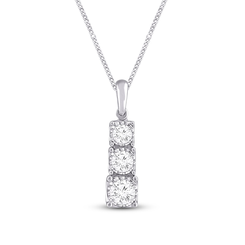 Main Image 1 of Memories Moments Magic Three-Stone Diamond Necklace 1/2 ct tw Round-Cut 10K White Gold 19"