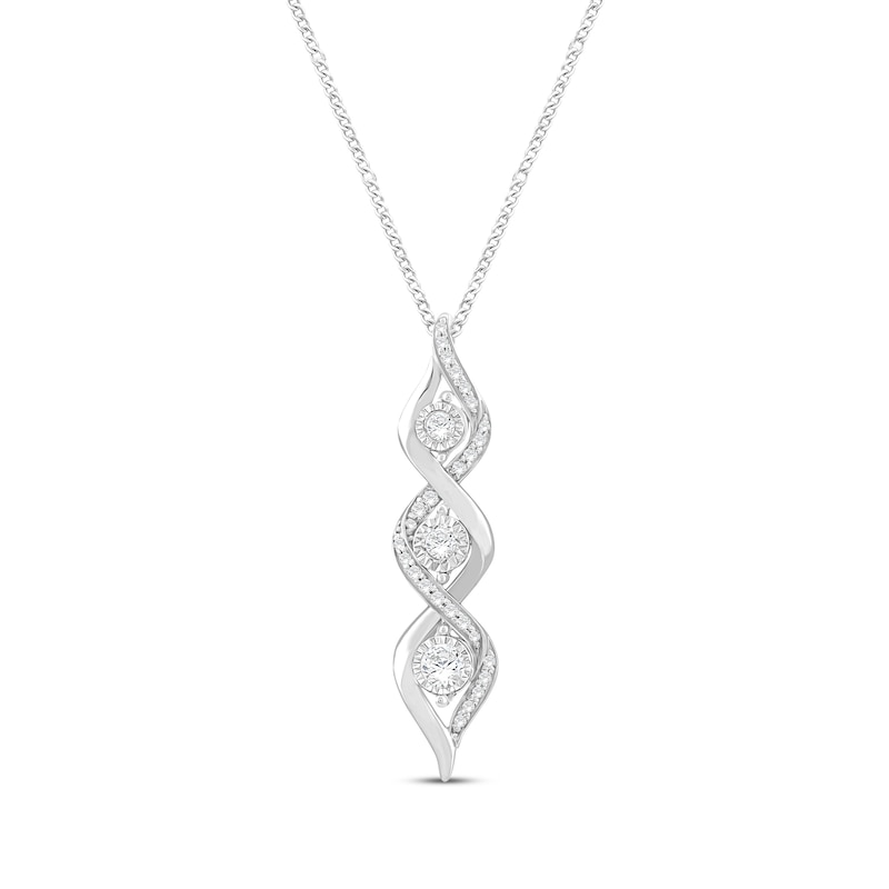 Main Image 1 of Memories Moments Magic Three-Stone Diamond Necklace 1/6 ct tw Round-Cut 10K White Gold 19"