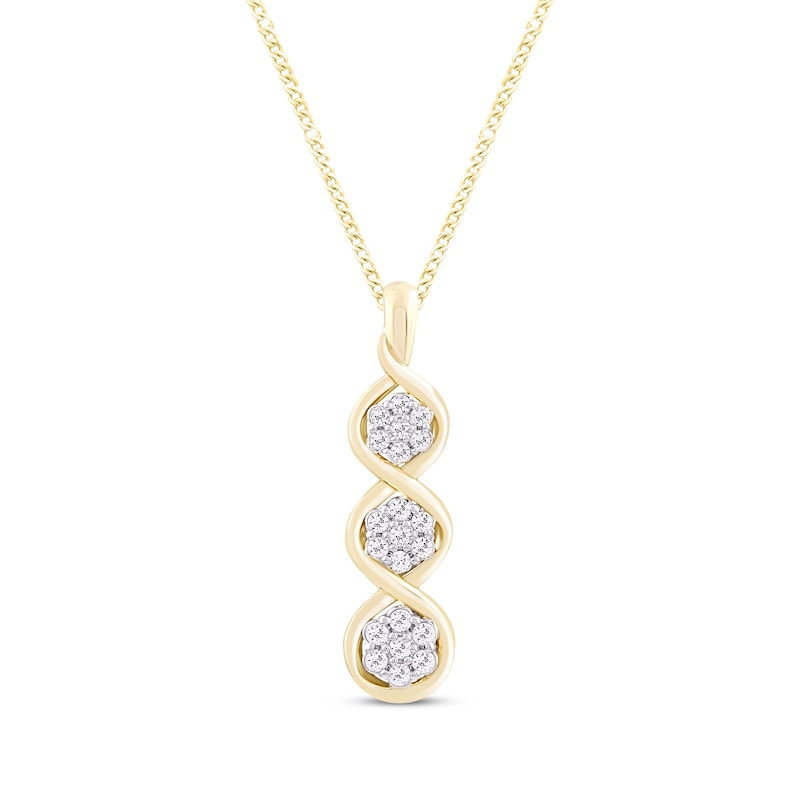 Main Image 1 of Memories Moments Magic Diamond 3-Stone Necklace 1/4 ct tw Round-cut 10K Yellow Gold 19"