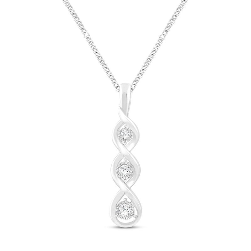 Main Image 1 of Diamond 3-Stone Necklace 1/4 ct tw Round-cut Sterling Silver 19"