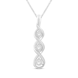 Diamond 3-Stone Necklace 1/10 ct tw Round-cut Sterling Silver 19&quot;