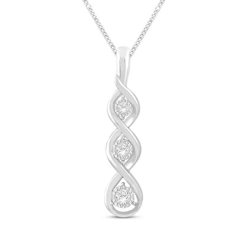 Main Image 1 of Diamond 3-Stone Necklace 1/10 ct tw Round-cut Sterling Silver 19"
