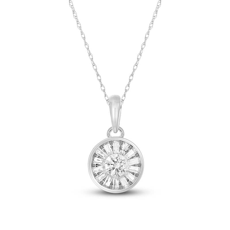 Main Image 1 of Diamond Necklace 1/3 ct tw Round & Baguette 10K White Gold 18"
