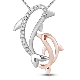 Diamond Dolphin Necklace 1/20 ct tw Sterling Silver & 10K Rose Gold 18&quot;