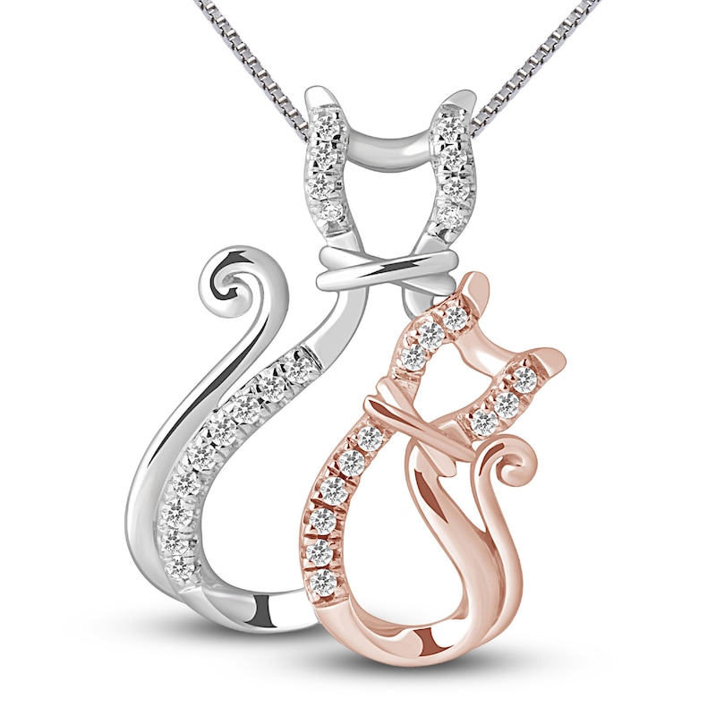 Main Image 1 of Diamond Cat Necklace 1/10 ct tw Sterling Silver & 10K Rose Gold 18"