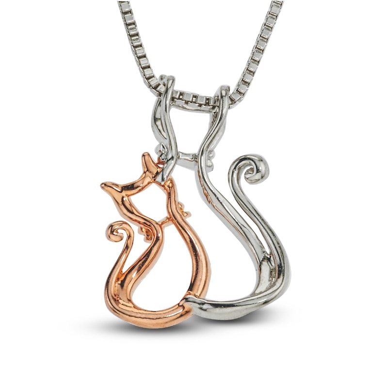 Main Image 3 of Diamond Cat Necklace 1/10 ct tw Sterling Silver & 10K Rose Gold 18"