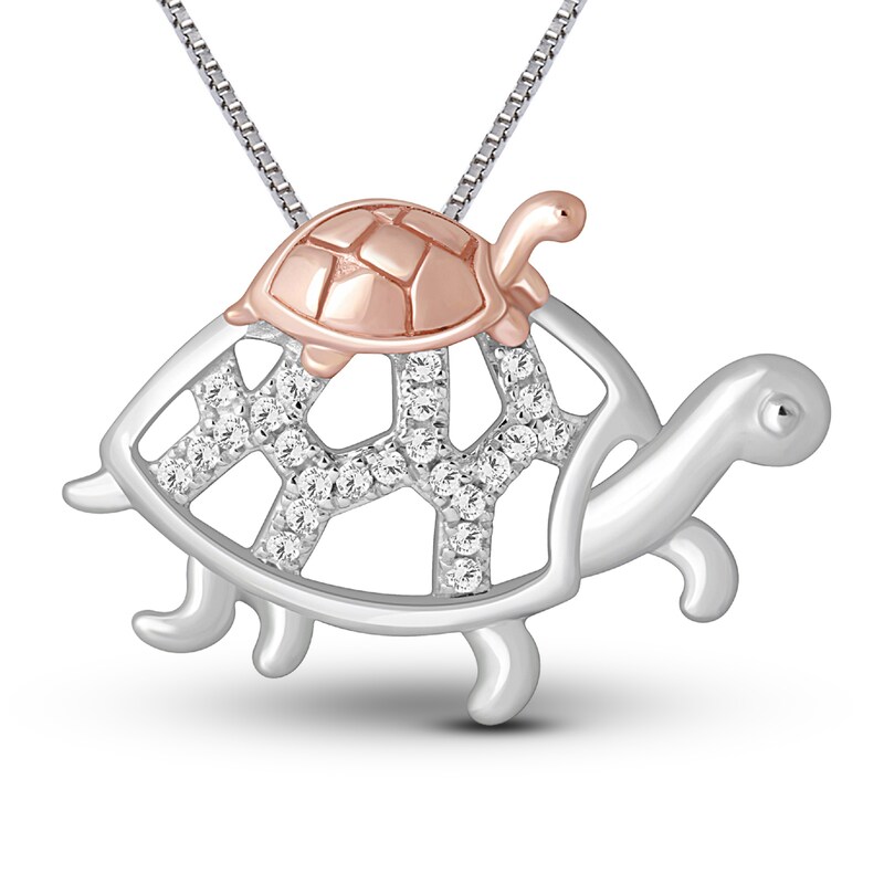 Main Image 1 of Diamond Turtle Necklace 1/15 ct tw Sterling Silver & 10K Rose Gold 18"