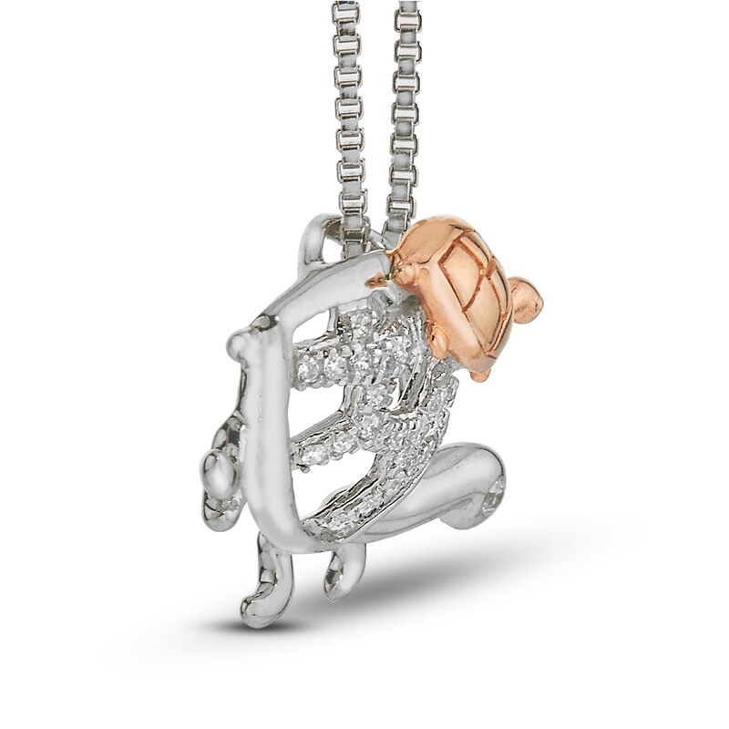 Main Image 2 of Diamond Turtle Necklace 1/15 ct tw Sterling Silver & 10K Rose Gold 18"