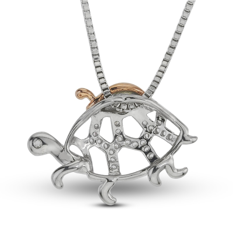 Main Image 3 of Diamond Turtle Necklace 1/15 ct tw Sterling Silver & 10K Rose Gold 18"
