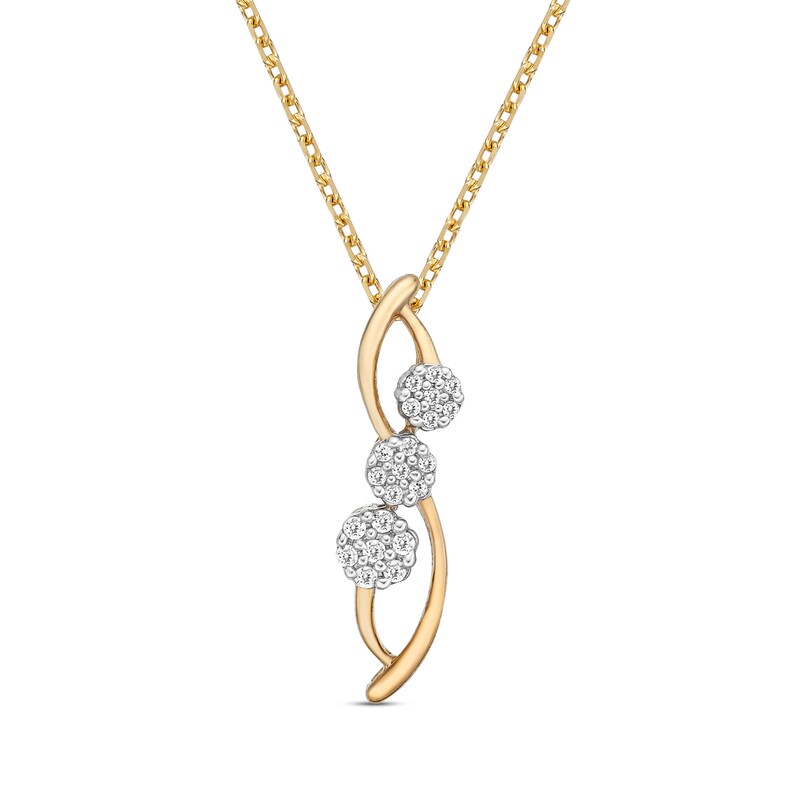 Main Image 1 of Diamond 3-Stone Necklace 1/10 ct tw Round-cut 10K Yellow Gold 18"
