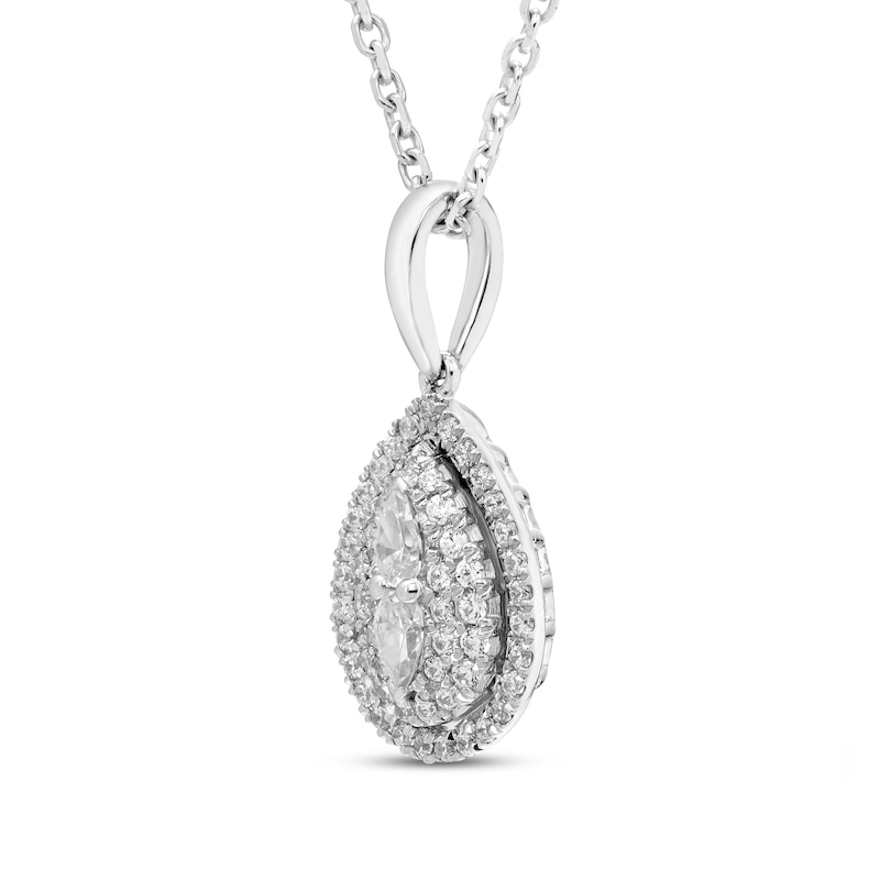 Main Image 2 of Forever Connected Pear-Shaped Diamond Halo Necklace 1/5 ct tw Sterling Silver 18"