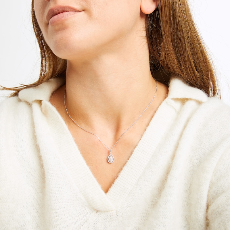 Main Image 3 of Forever Connected Pear-Shaped Diamond Halo Necklace 1/5 ct tw Sterling Silver 18"