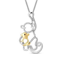 Monkey Diamond Necklace 1/6 ct tw Round-cut Sterling Silver & 10K Yellow Gold 18&quot;