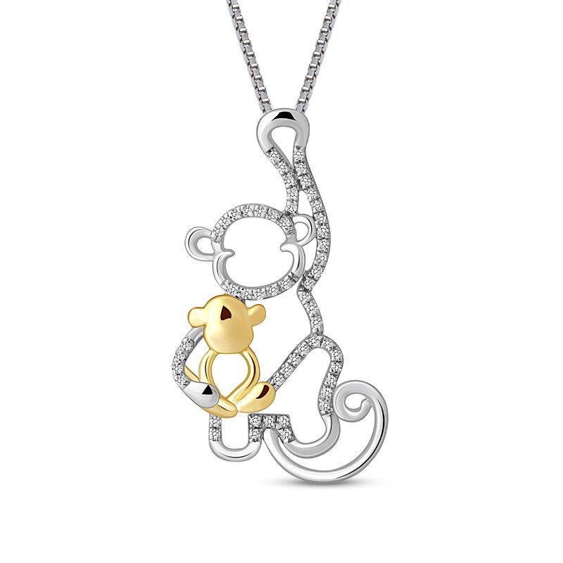 Main Image 1 of Monkey Diamond Necklace 1/6 ct tw Round-cut Sterling Silver & 10K Yellow Gold 18"