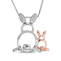 Bunny Diamond Necklace 1/8 ct tw Round-cut Sterling Silver & 10K Rose Gold 18&quot;